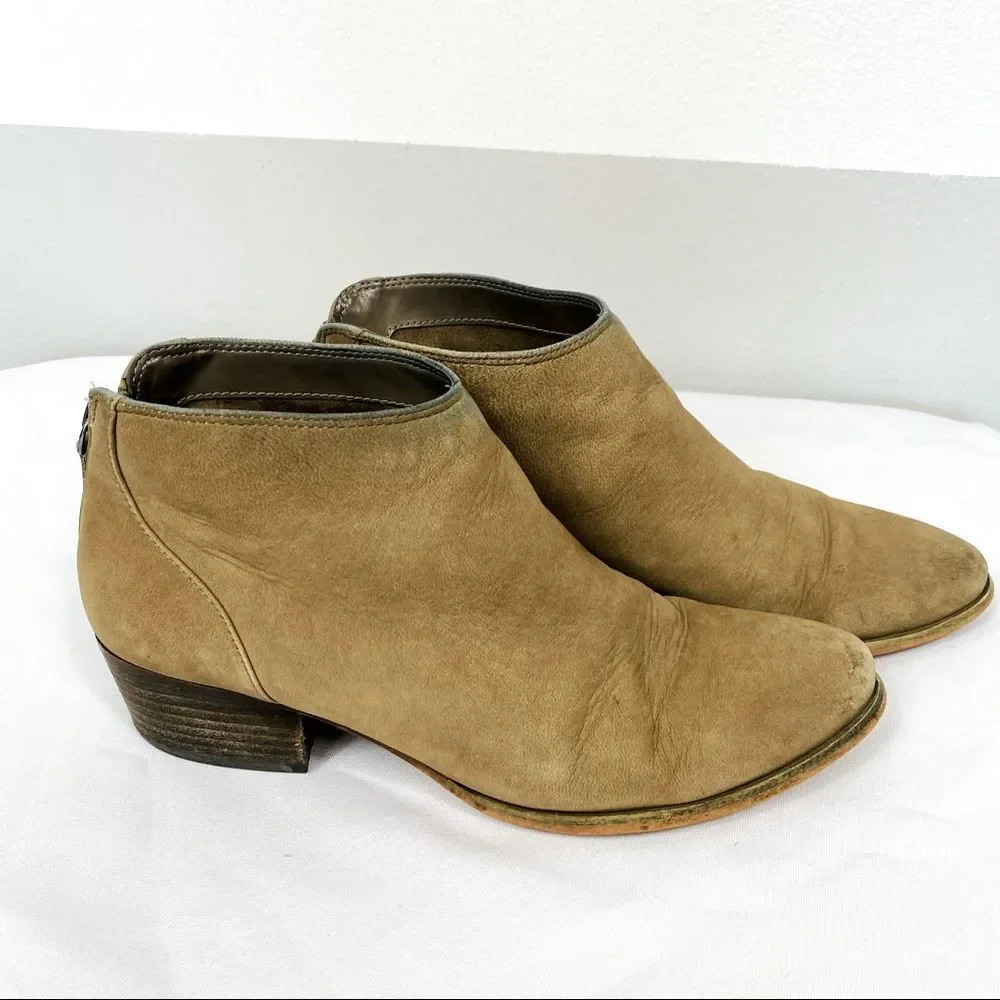 CASLON Suede Taupe Tan ‘Mayne’ Midi Zip Heeled Ankle Bootie